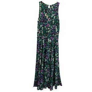 Medium E.D. Michaels Floral Maxi Dress 1980s Vintage Pockets
